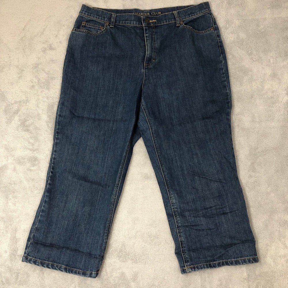 Charter Club Capri Jeans Women's Size 14 Blue Denim Cropped Straight Pants 35x22